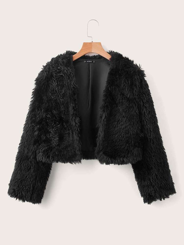  Black Crop Plus Size Faux Fur Coats 826