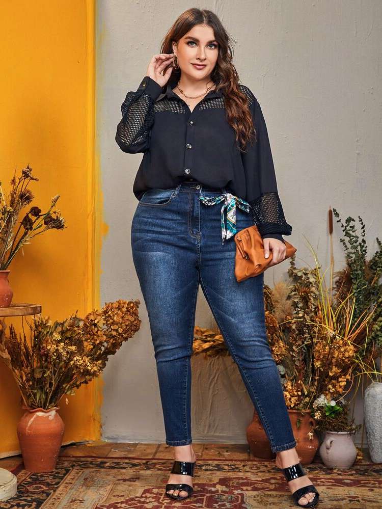 Plain  Pocket Plus Size Jeans 4706