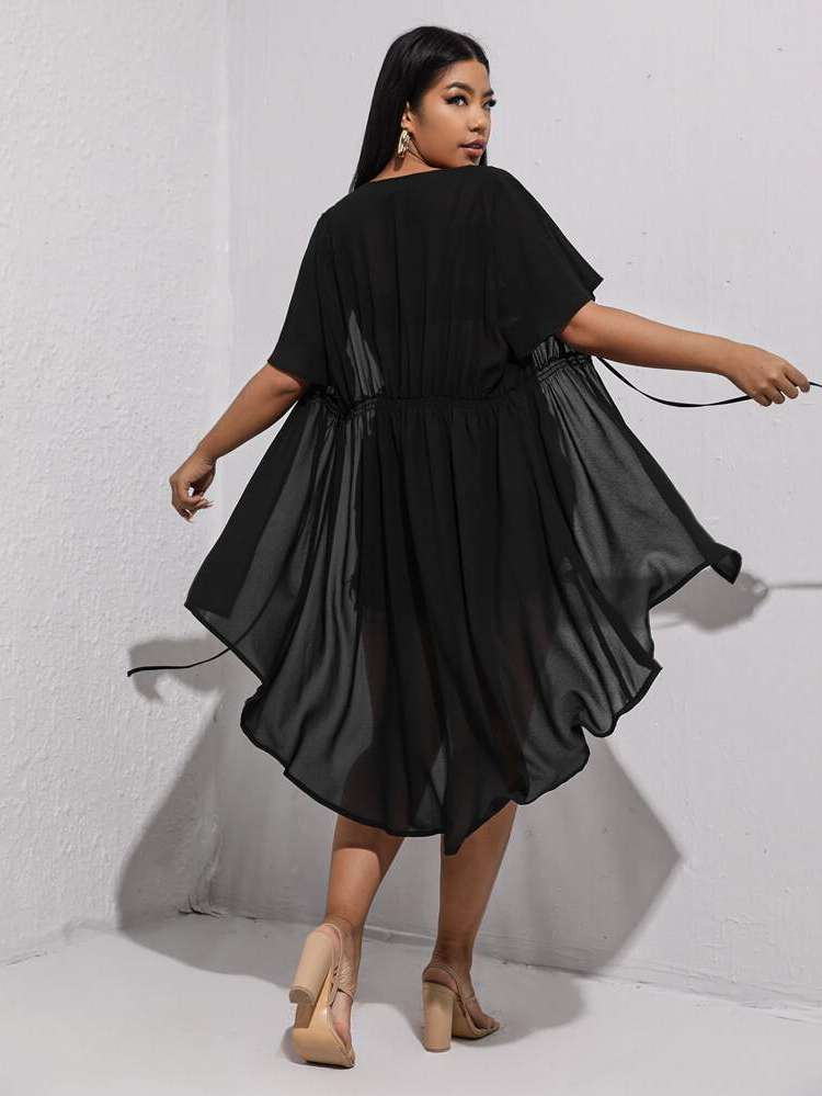  Short Sleeve Black Plus Size Beachwear 4576