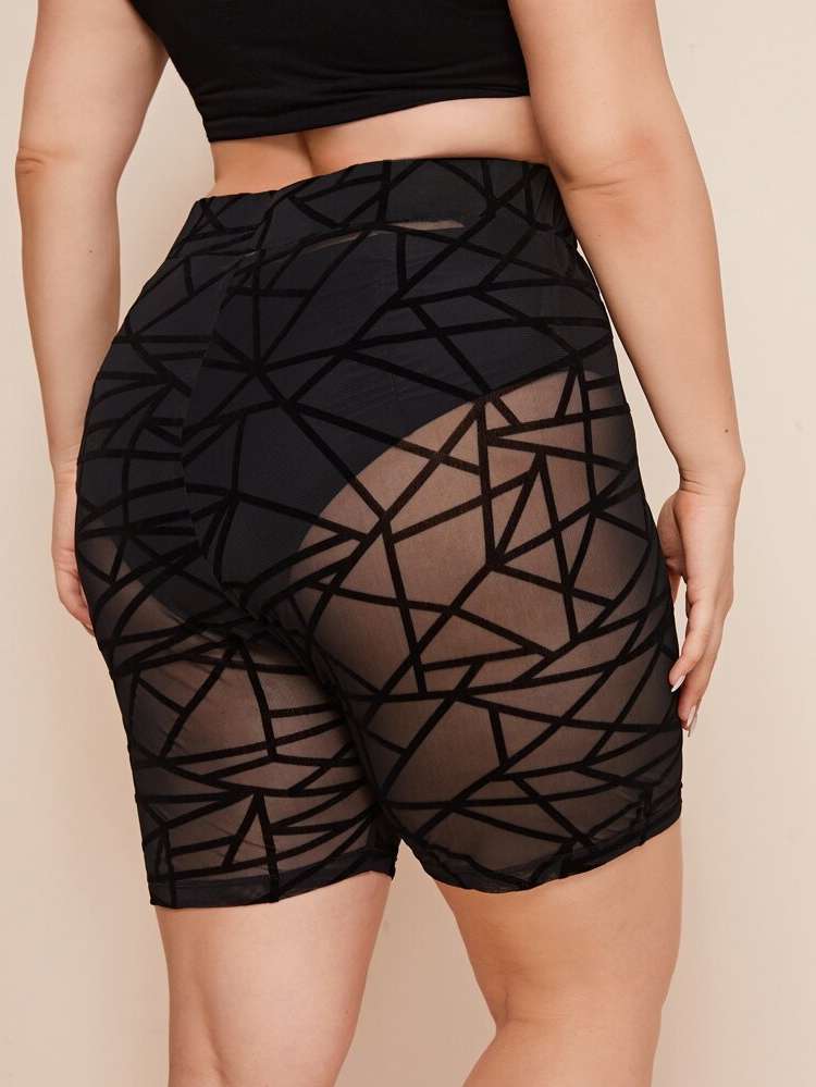 Short Black Geometric Plus Size Leggings 699