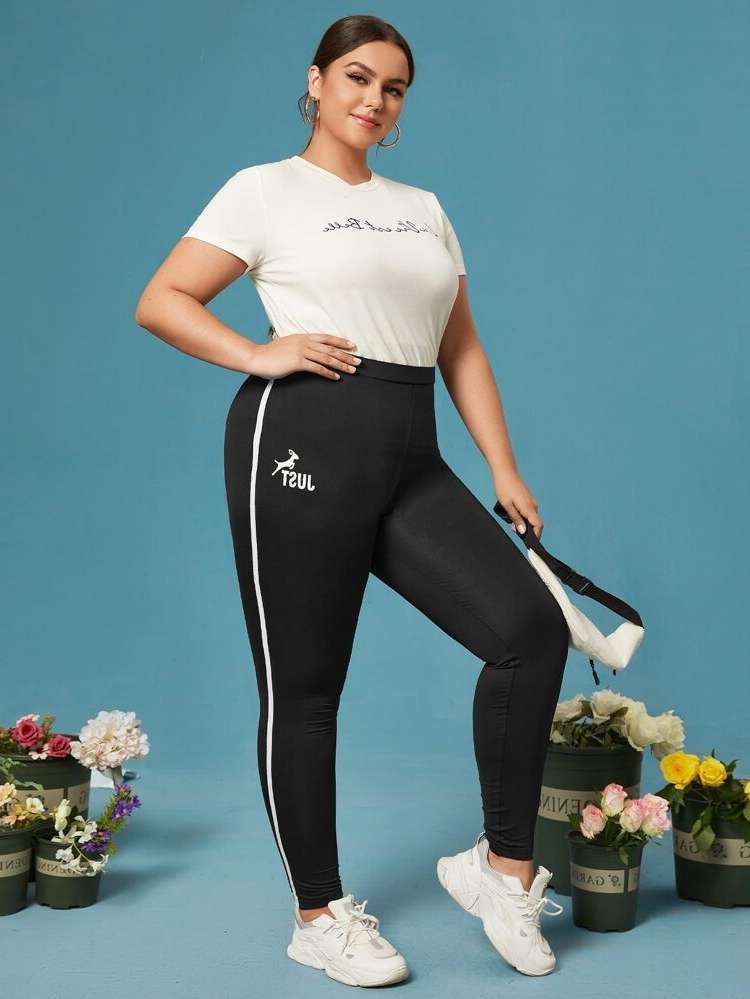 Long Black Animal Plus Size Leggings 4164