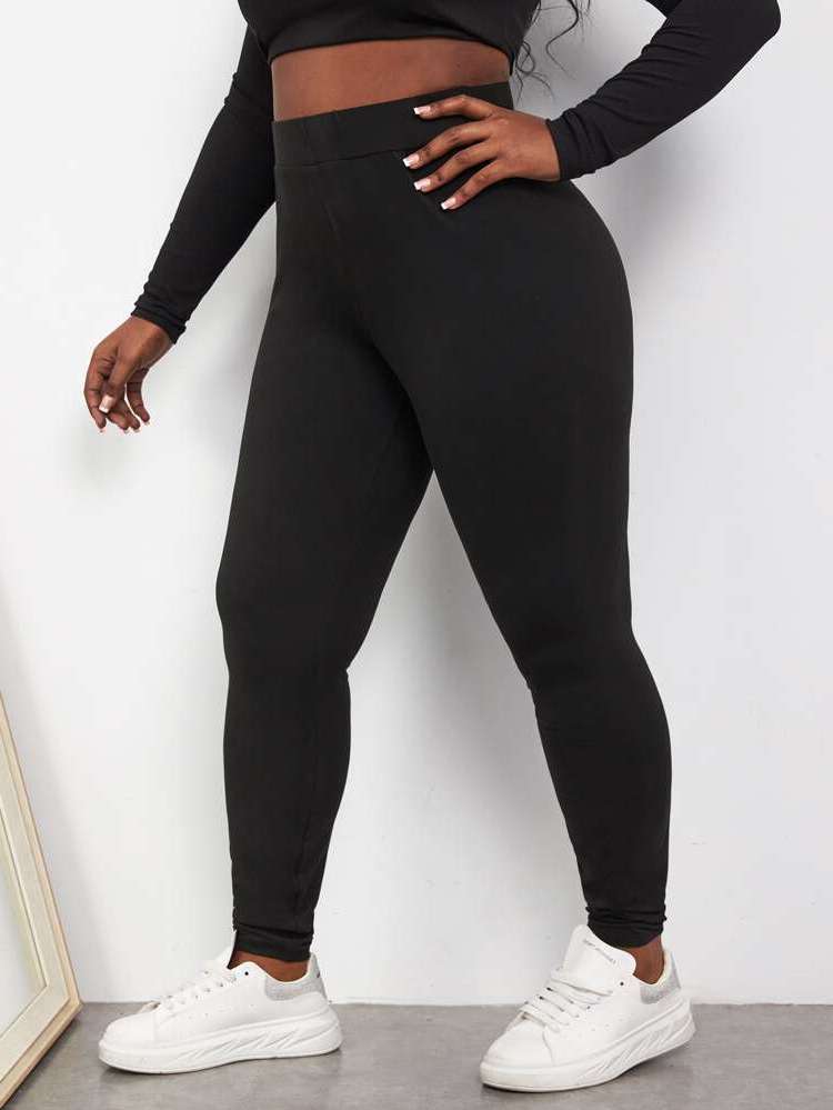 Long Black Sporty Plus Size Bottoms 385