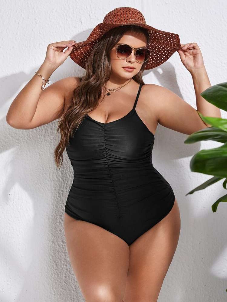  Plain Spaghetti Strap Plus Size Beachwear 1448