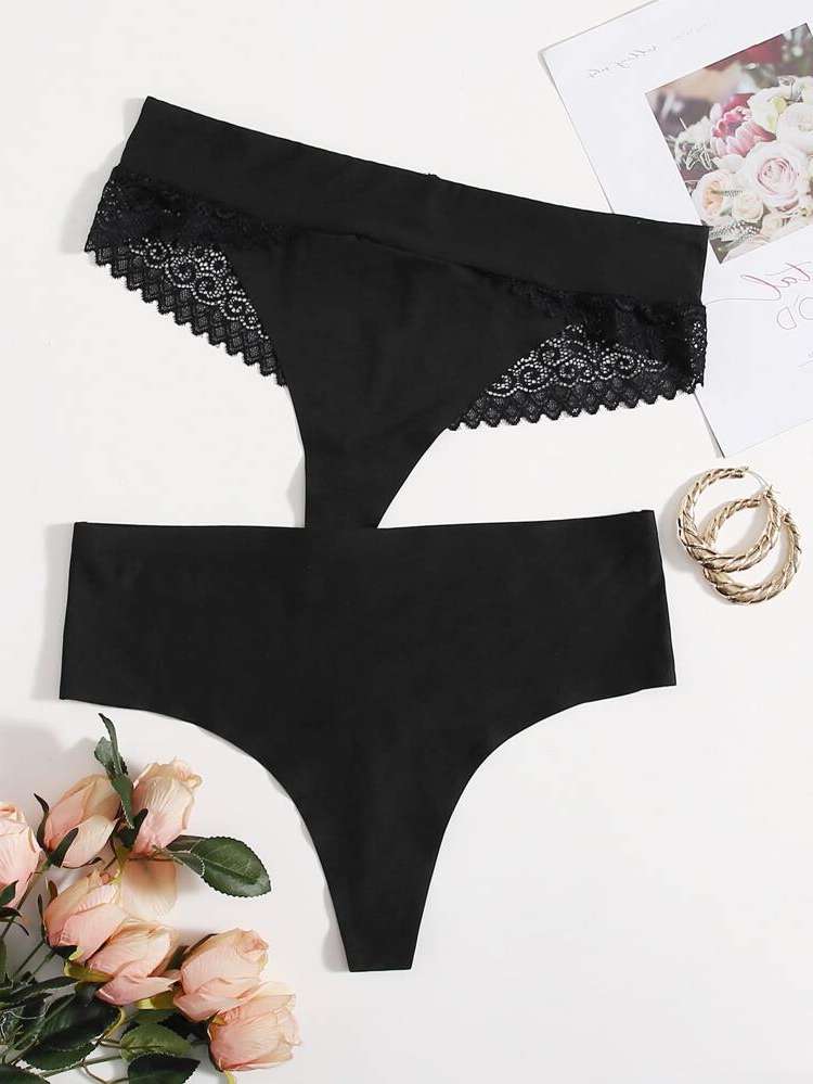 Black Contrast Lace Underwear  Sleepwear 1828