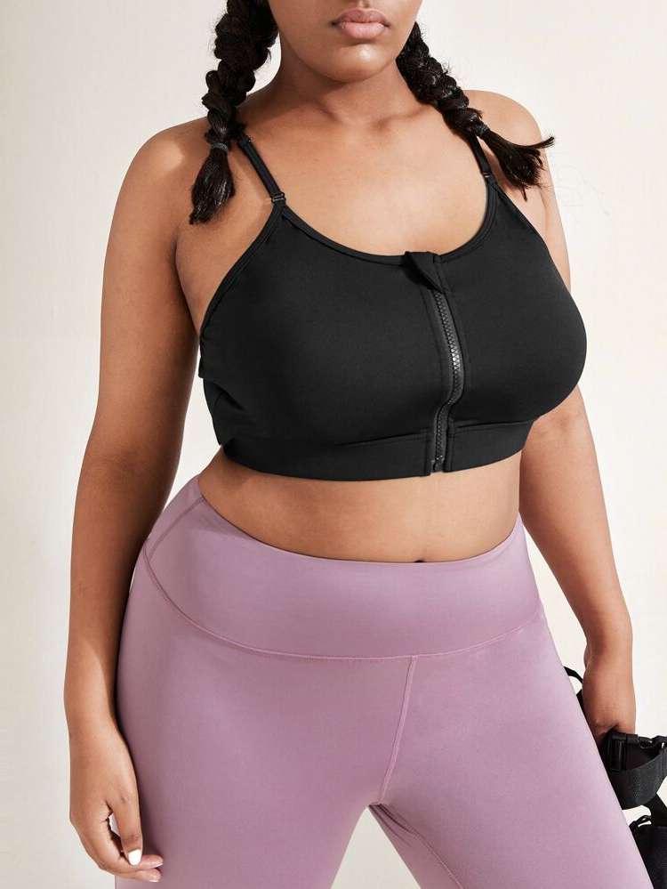  Zipper Plain Sleeveless Plus Size Sports Bras 2515