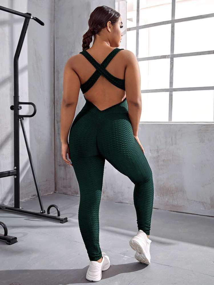 Black Plain Scoop Neck Plus Size Sports Sets 2891