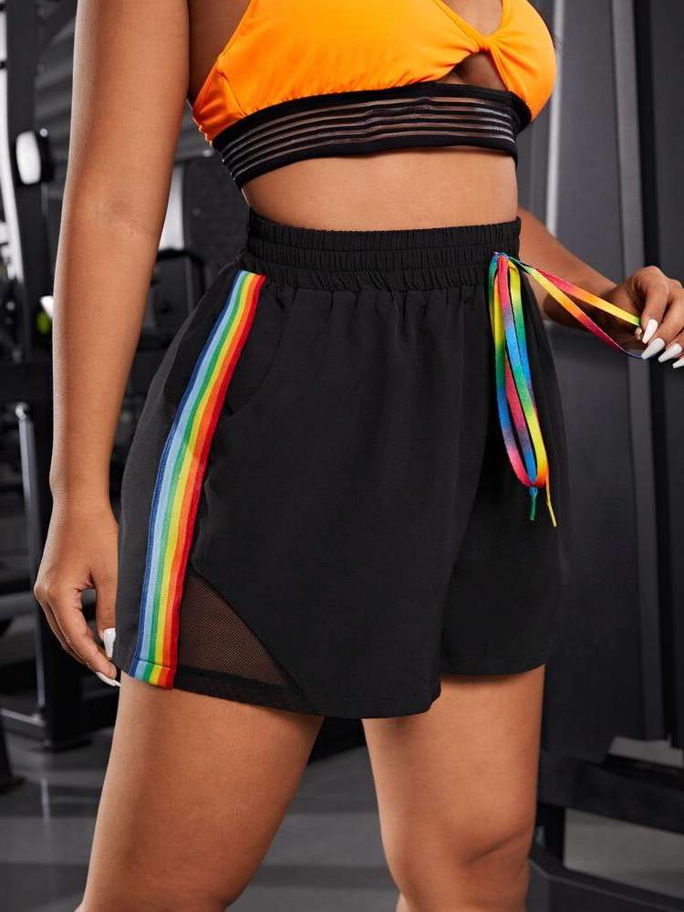 Pocket  Rainbow Stripe Women Plus Activewear 5591