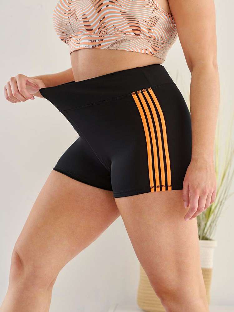  Black Striped Plus Size Sports Shorts 6596