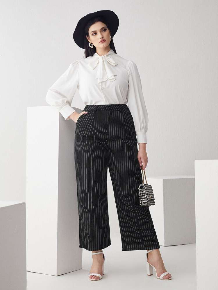 Cropped Striped Plus Size Suit Pants 6860