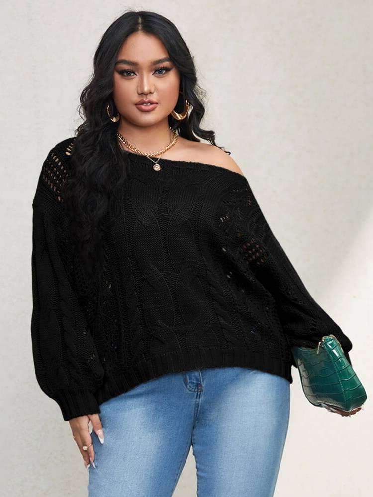 Casual Black Regular Fit Plus Size Knitwear 339