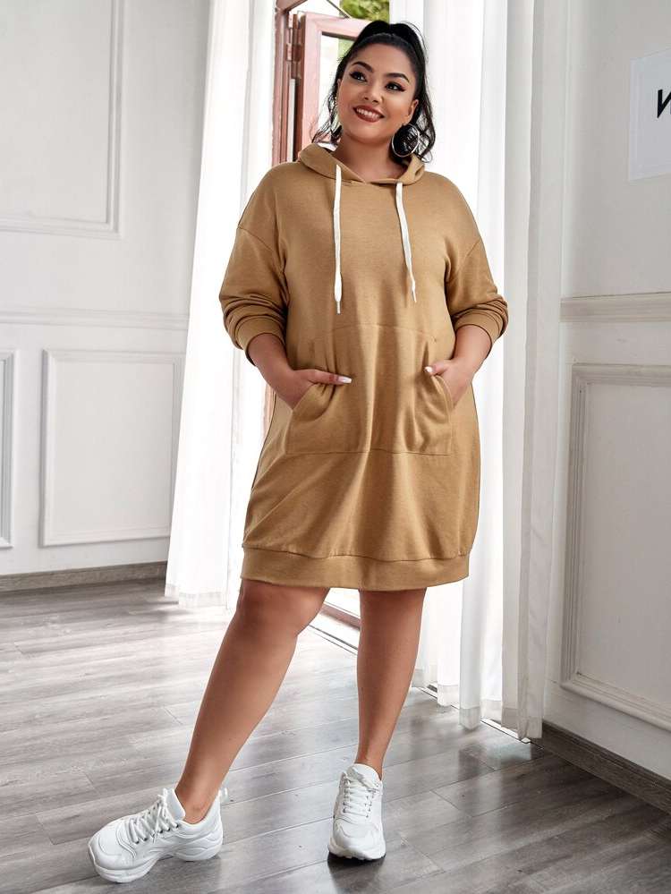  Plain Drawstring Long Plus Size Sweatshirts 206