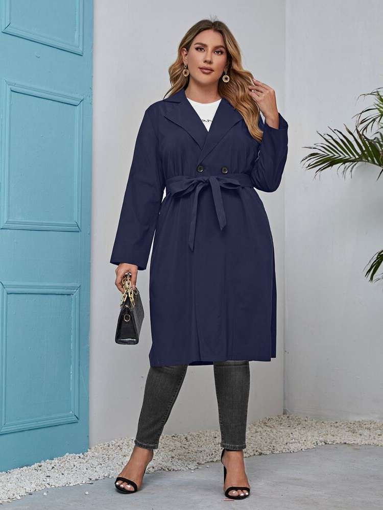  Plain Midi Lapel Plus Size Outerwears 4658