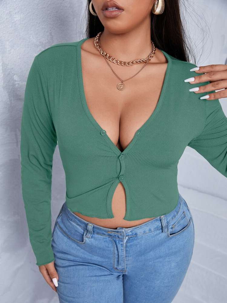  Long Sleeve Crop Slim Fit Plus Size Tops 469