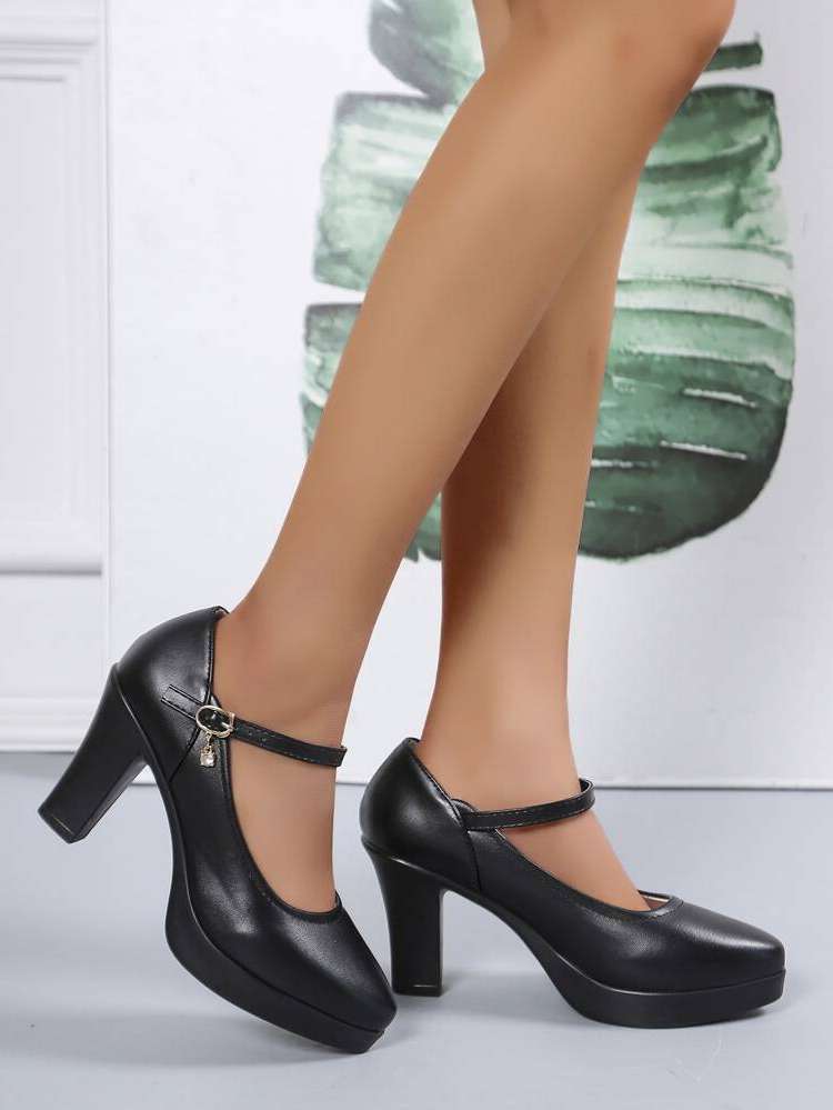 Buckle Elegant Black Women Pumps 614