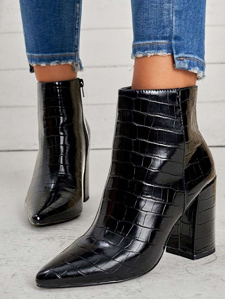 Black Elegant Crocodile Women Boots 6648