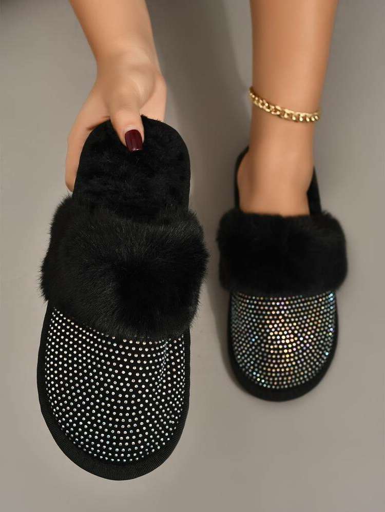 Black  Rhinestone Women Slippers 9641