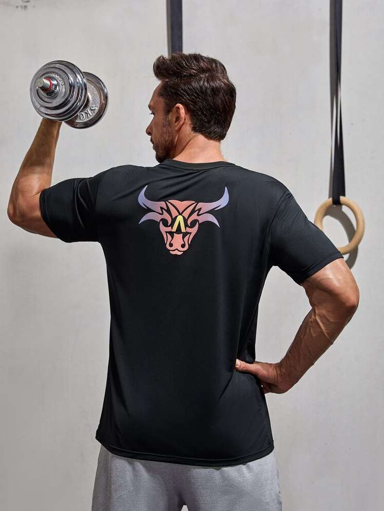  Black Animal Round Neck Men Activewear 2546