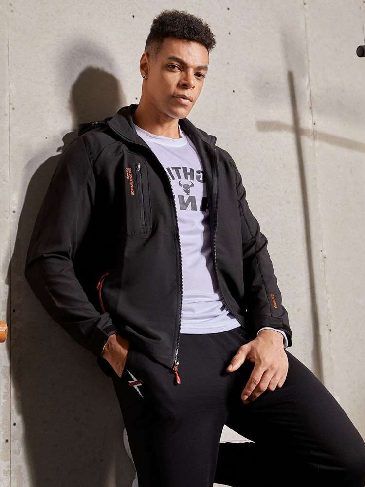 Black Long Sleeve Sporty Men Active Tops 8005