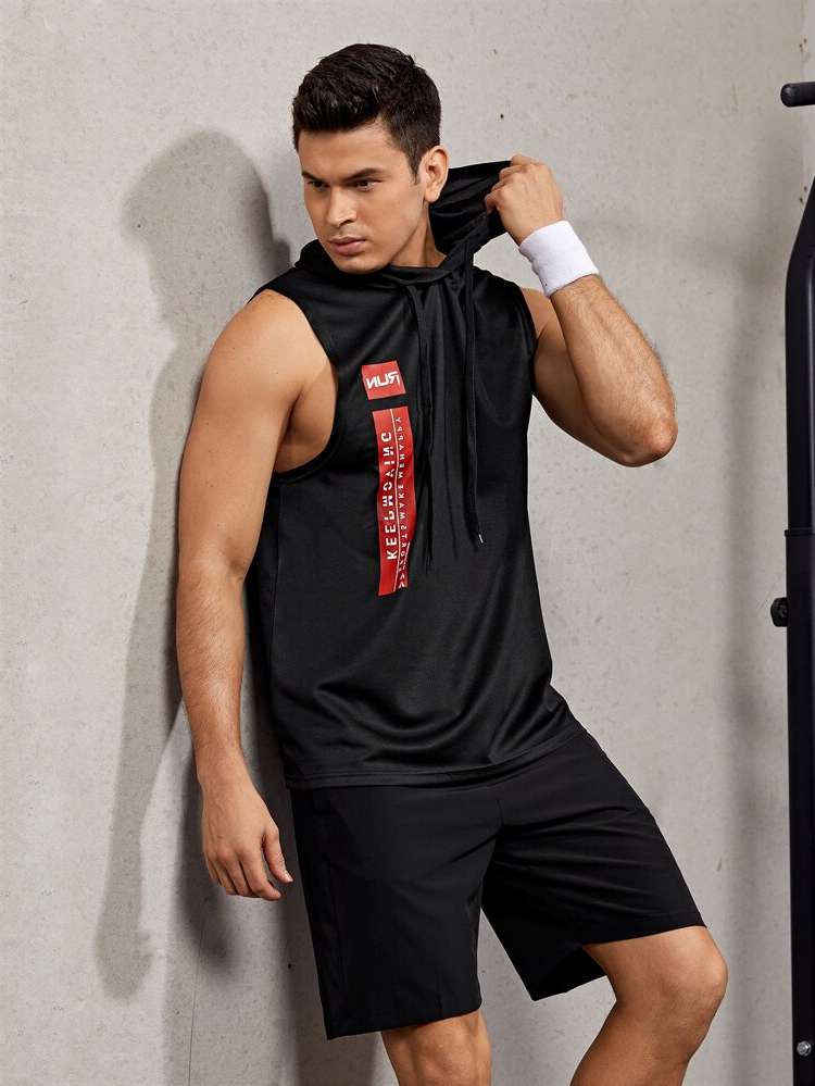 Slogan Black Regular Fit Men Activewear 3410