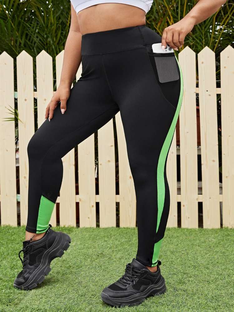  Long Pocket Colorblock Plus Size Sports Leggings  Pants 8547