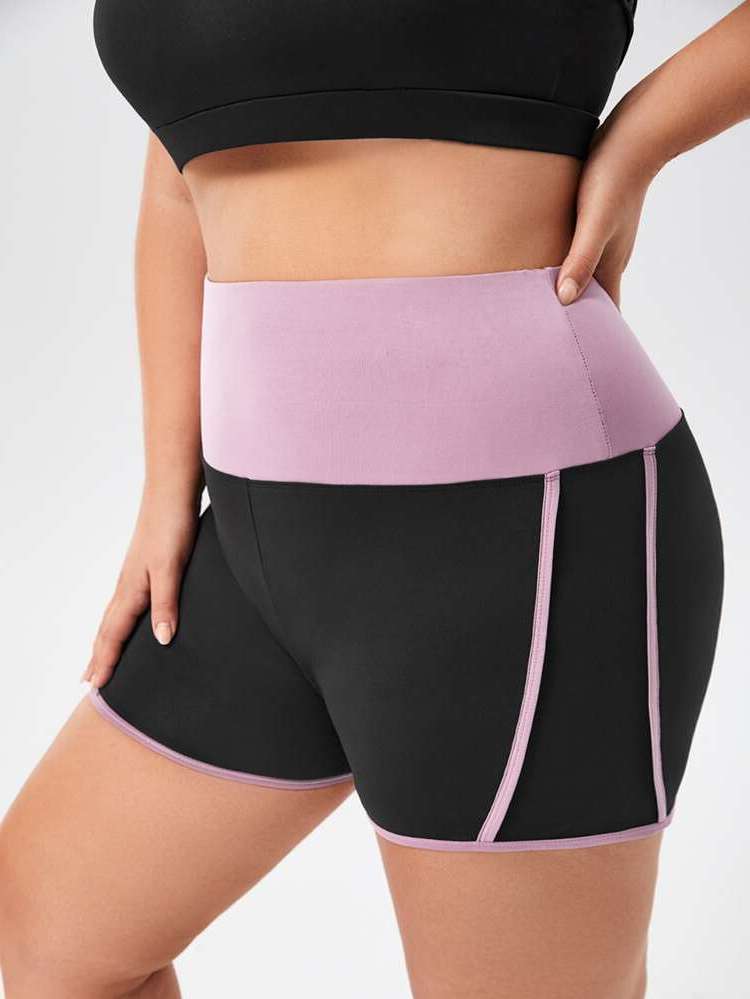  Black Colorblock Women Plus Activewear 1487