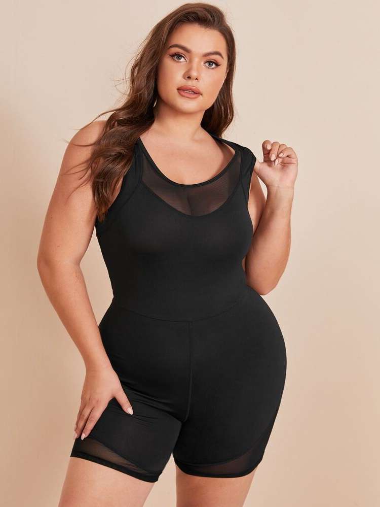  Black Scoop Neck Women Plus Activewear 729