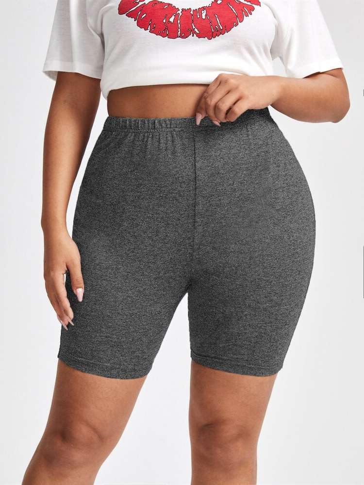  Plain Black Plus Size Sports Shorts 557