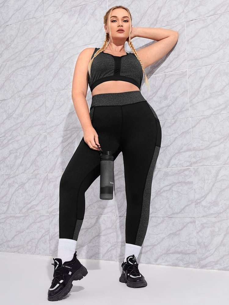  Black Sleeveless Plus Size Sports Sets 8758