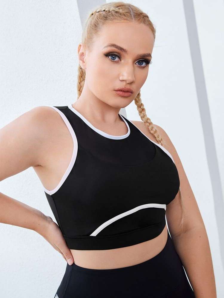  Contrast Binding Black Women Plus Activewear 839