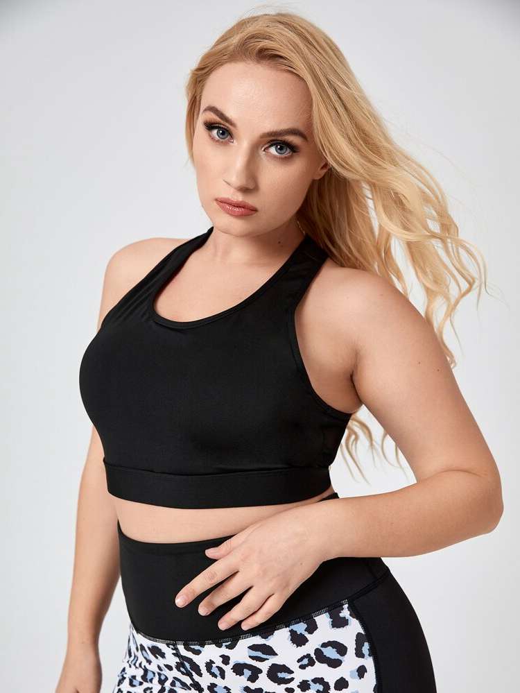 Black  Plain Plus Size Sports Bras 9913