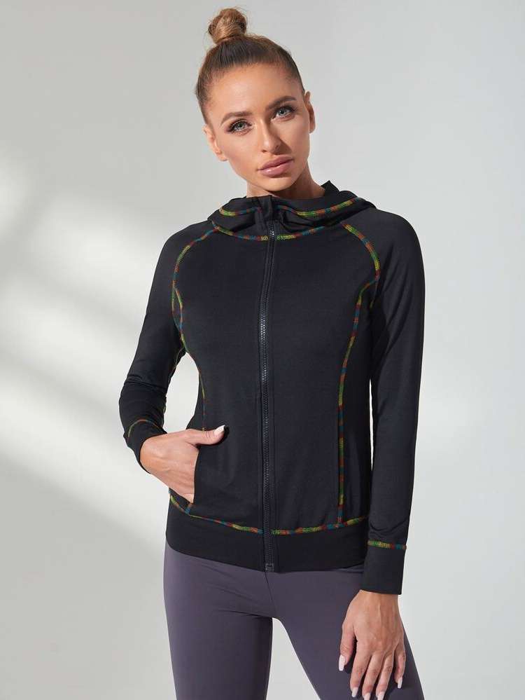  Black Pocket Women Active Tops 6428