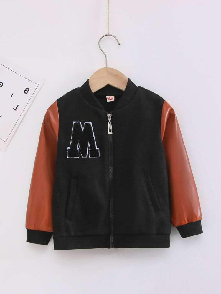 Long Sleeve Letter Regular Zipper Toddler Boy Jackets 8037