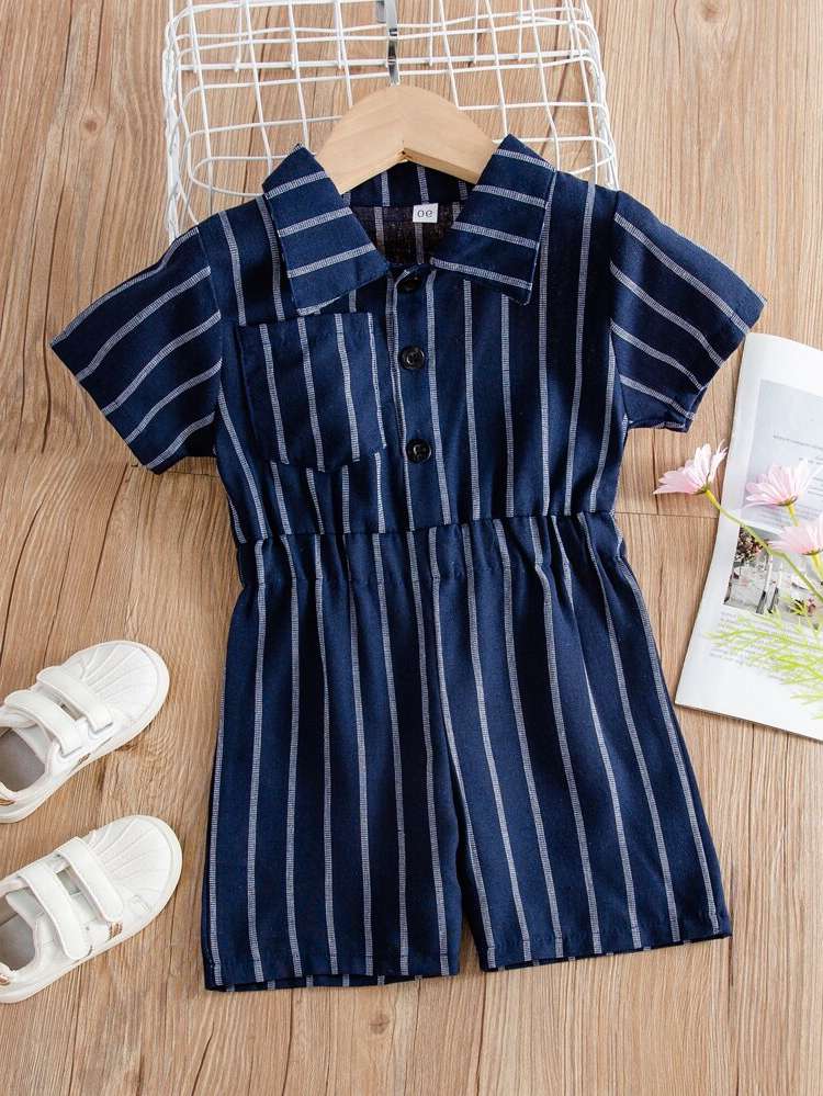 Collar Striped Short Sleeve Toddler Boys Clothing 2076