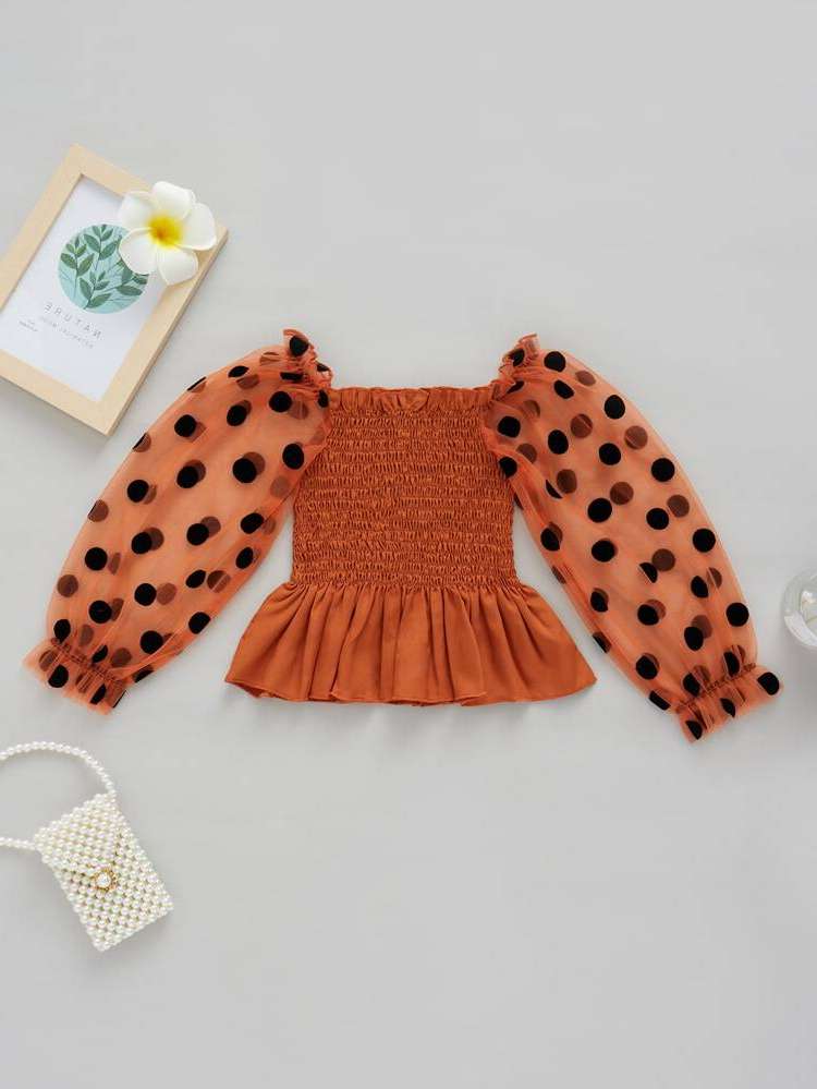  Polka Dot Regular Fit Square Neck Toddler Girl Blouses 4199