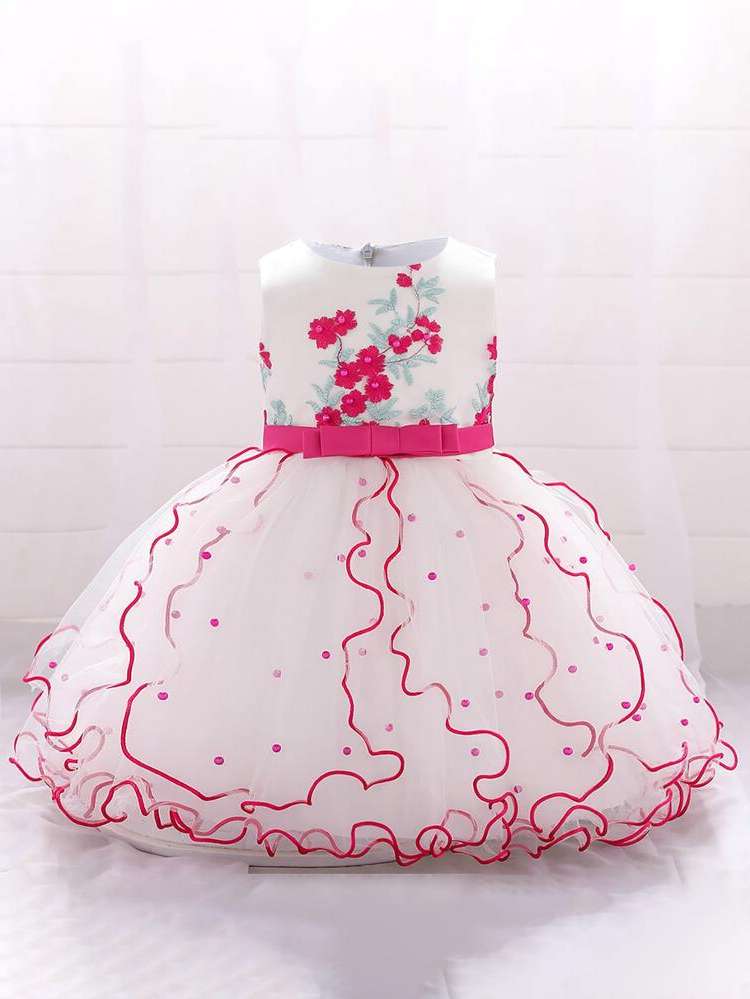 Sleeveless Floral Round Neck Toddler Girl Partywear 475