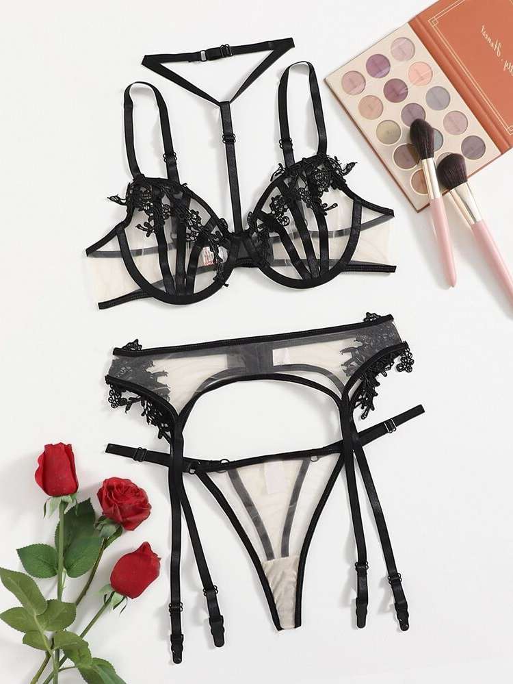 Appliques  Black Women Lingerie 45