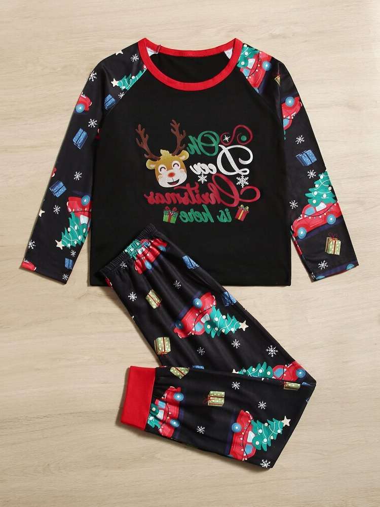 Contrast Binding Black Cute Kids Underwear  Sleepwear 5858