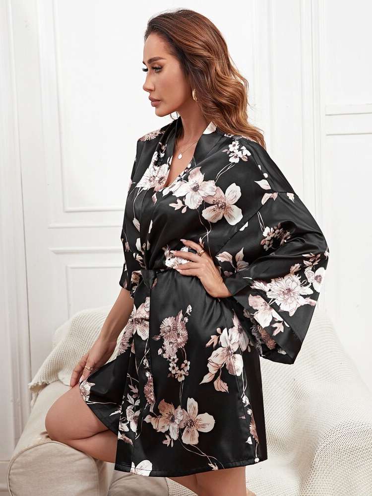 Floral Black Elegant Women Sleep  Lounge 9140