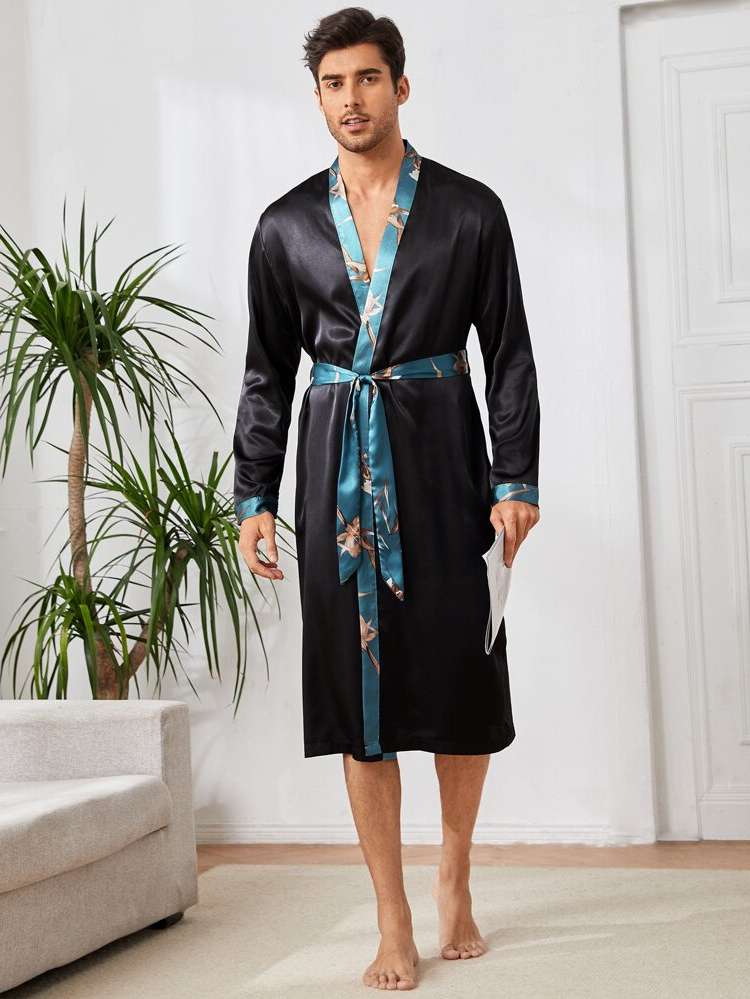 Belted  Plants Men Loungewear Robes 5381