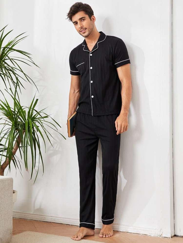  Casual Button Front Men Loungewear Sets 6710