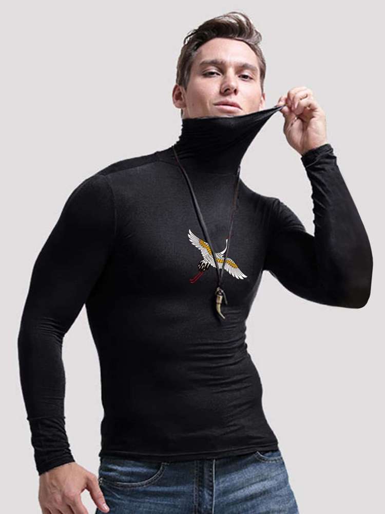 Long Sleeve Animal High Neck Men Loungewear Tops 6512