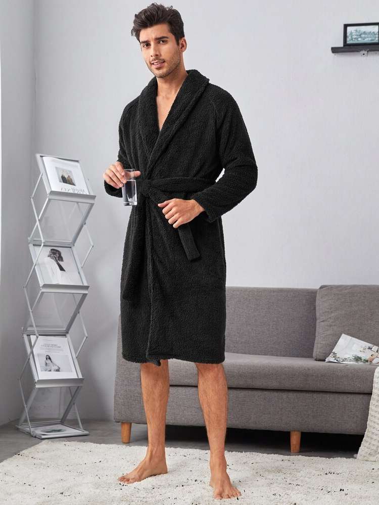  Long Sleeve Shawl Collar Plain Men Underwear  Loungewear 5981