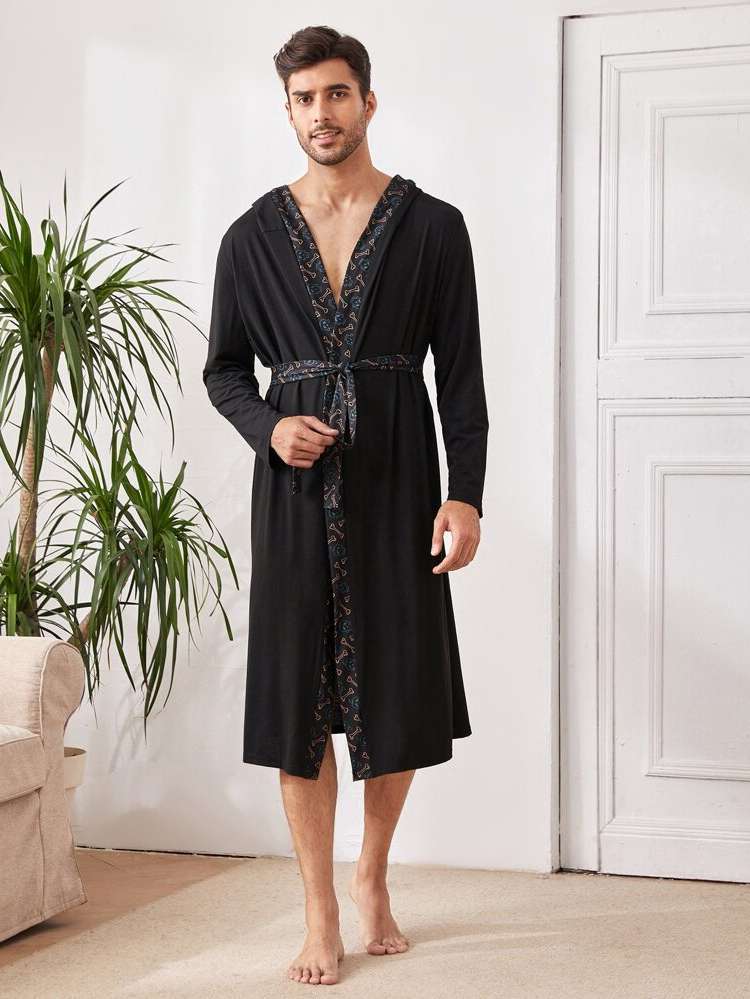  Hooded Long Sleeve Belted Men Loungewear Robes 2583