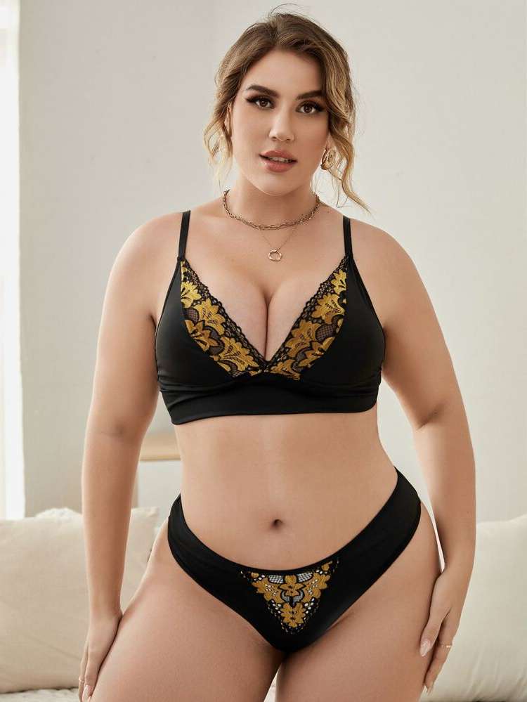  Floral Black Women Plus Intimates 9253