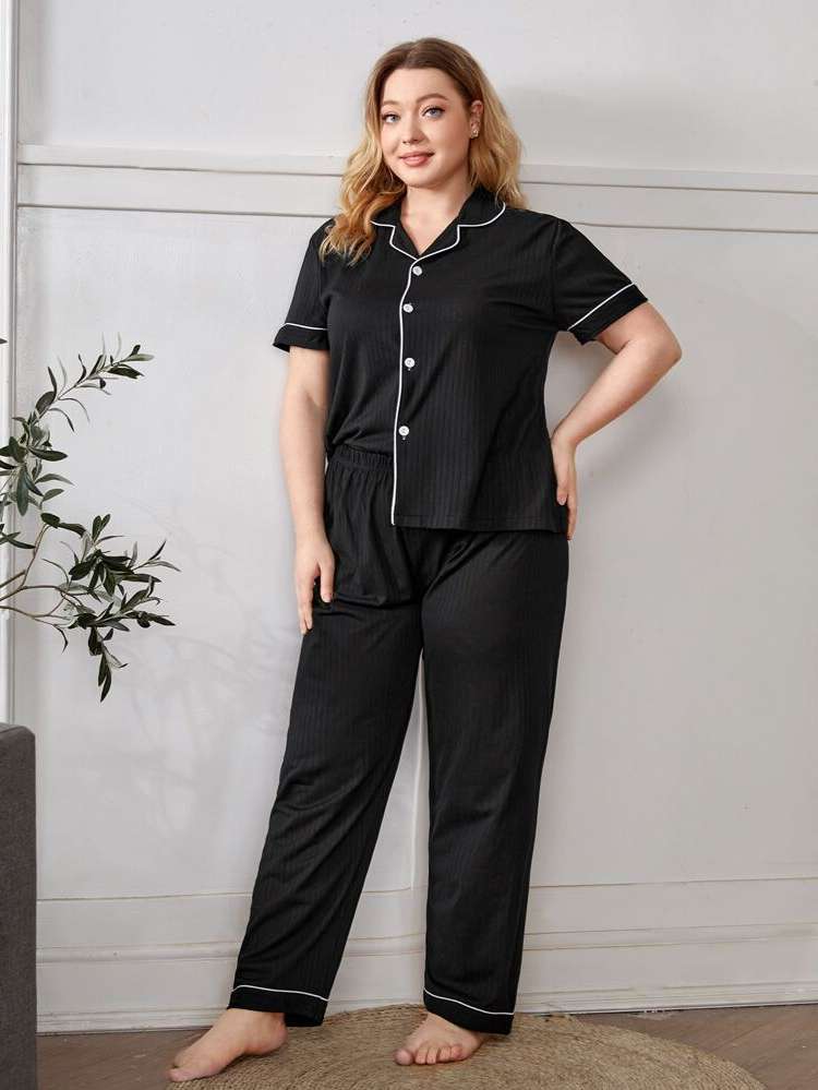 Short Sleeve Casual Plus Size Pajama Sets 5372