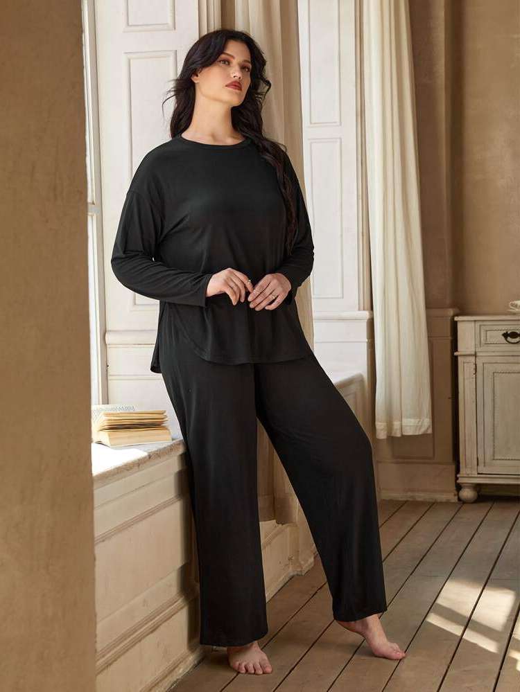  Black Long Sleeve Women Plus Sleep  Lounge 928