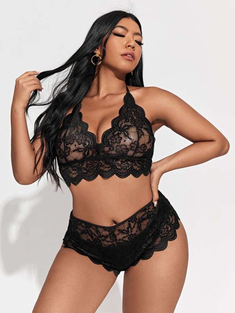 Scallop Plain Plus Size Sexy Lingerie 7819