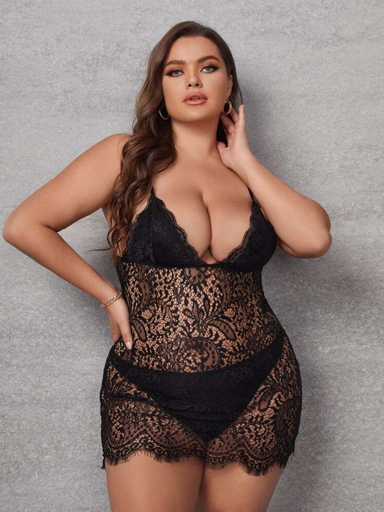 Plain Scallop Plus Size Sexy Lingerie 1024