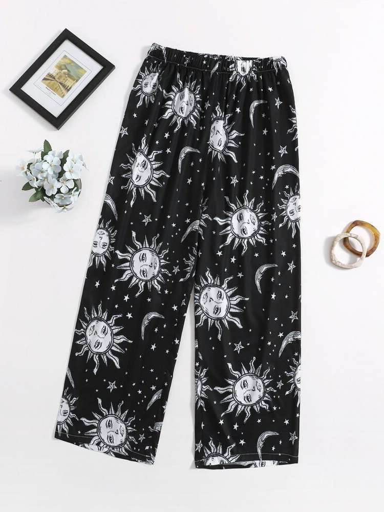  Graphic Black Plus Size Sleep Bottoms 2068