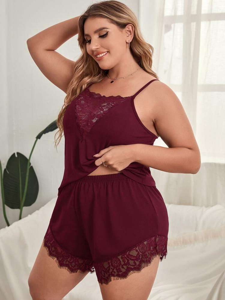  Spaghetti Strap Sleeveless Elegant Plus Size Pajama Sets 4364